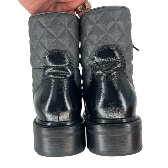 Chanel 2022 CC Chain Quilted Cap Toe Logo Combat Boots in Gray & Black - Picture 12 of 15